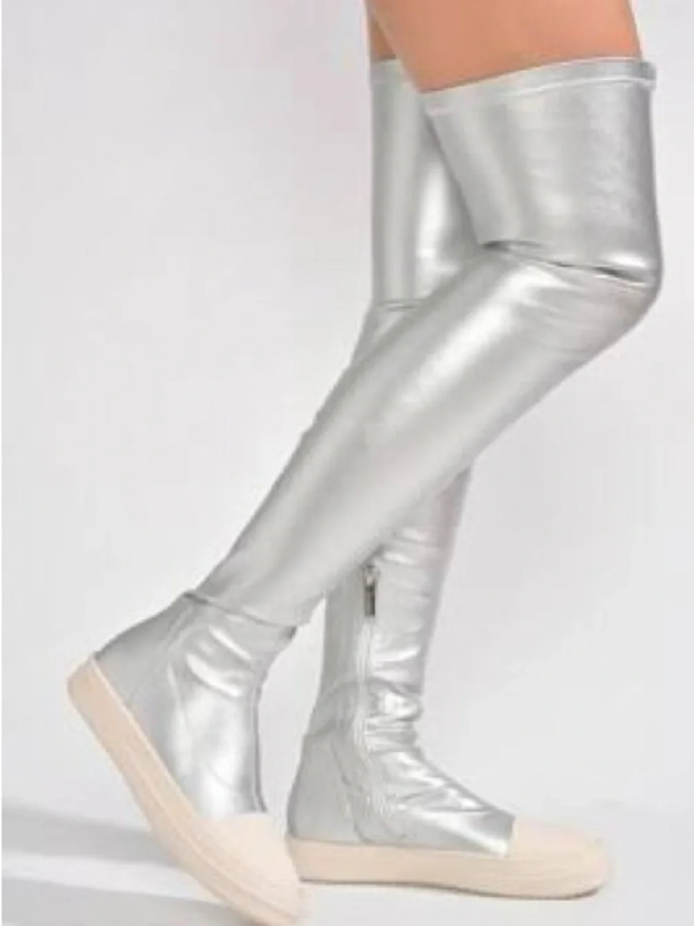 910. NEW NO BOX Cape Robbin Silver Over-the-Knee Platform Boots